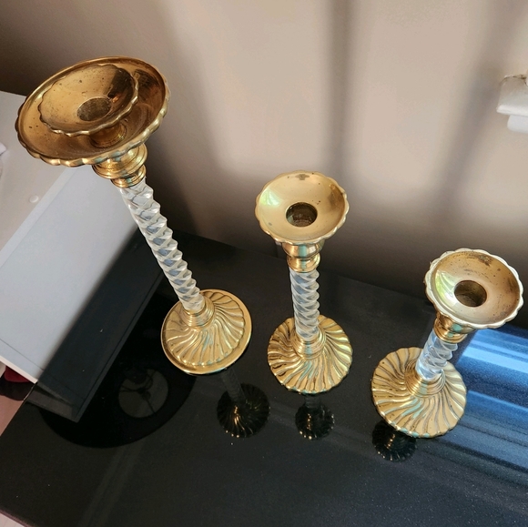 Set of 3 Vintage Brass/Lucite Candleholders - Picture 3 of 3